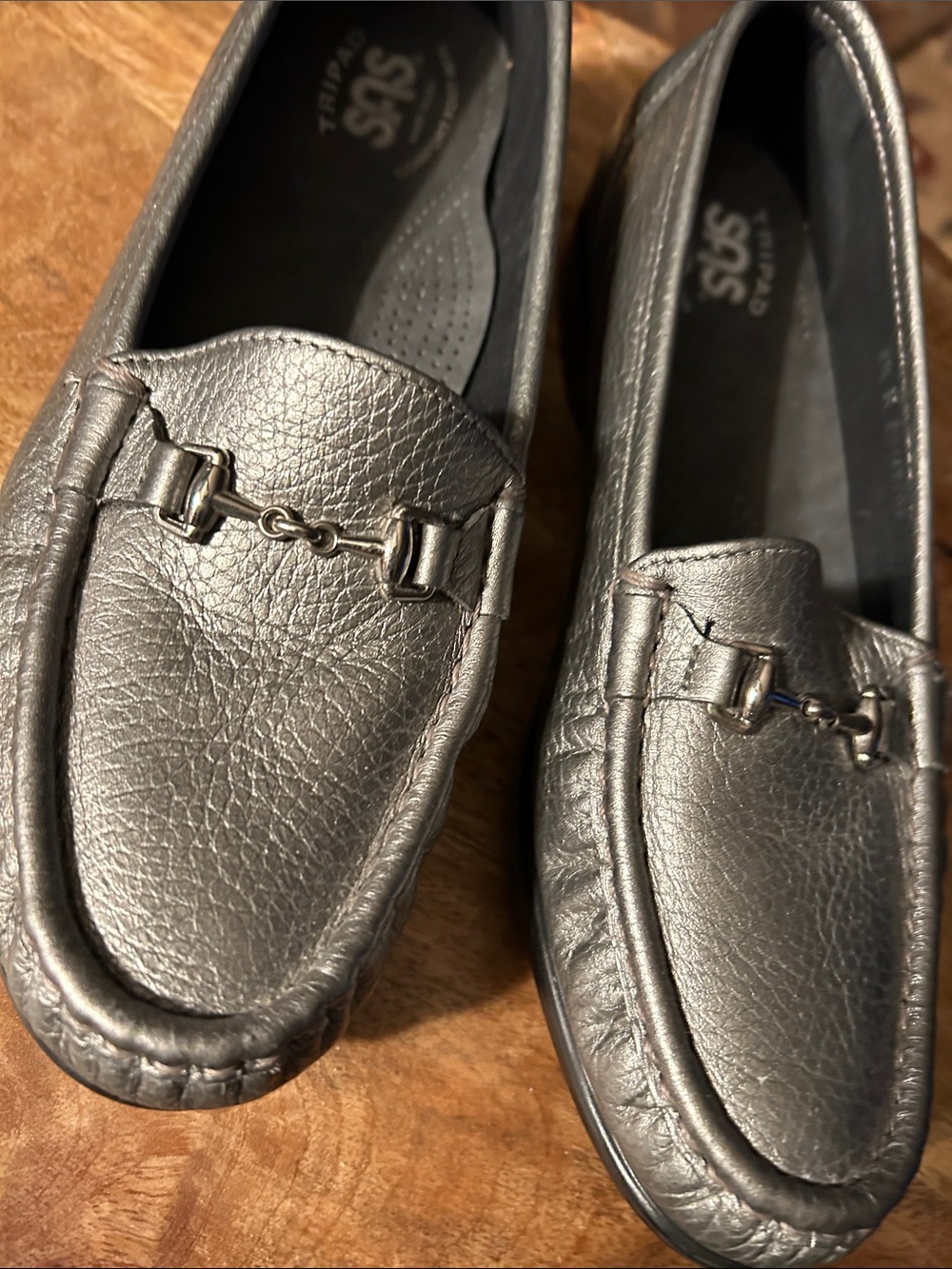 SAS Metallic Gray Pebbled Leather Bit Loafers